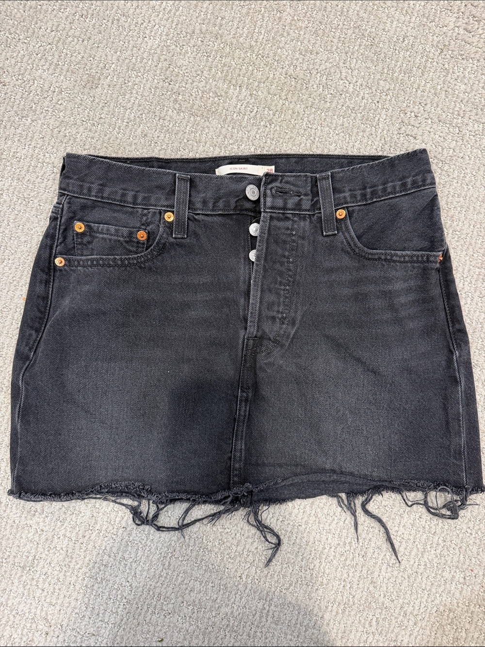 Levi's Black Washed Denim Distressed Mini Skirt